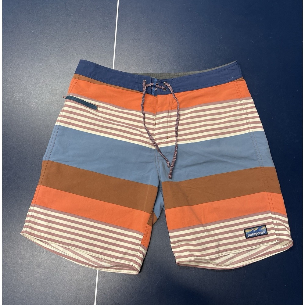 Patagonia Shorts Mens 32 Striped Wavefarer Board Shorts Swim Quick Dry Surf